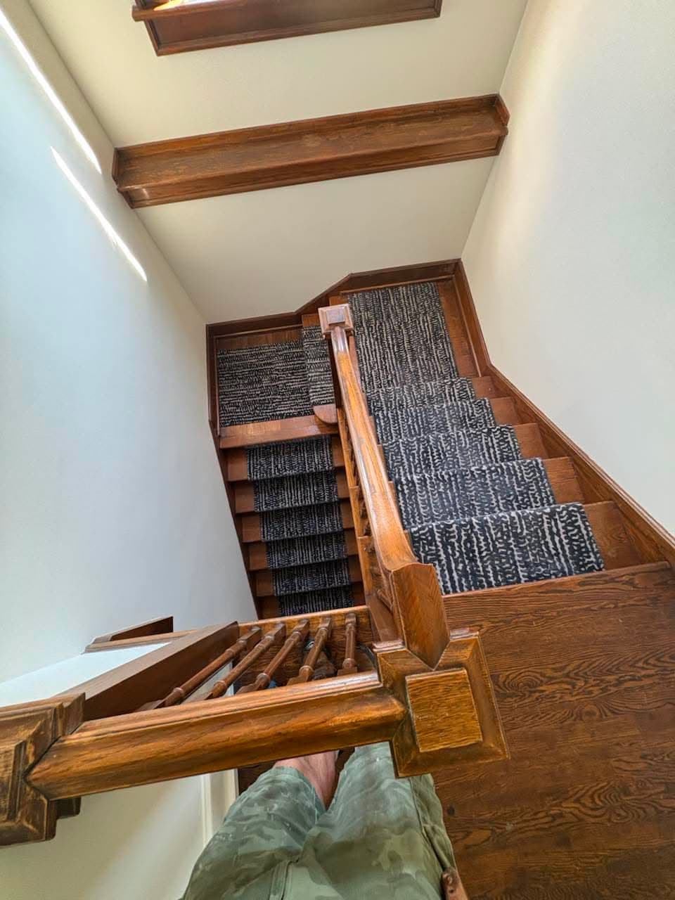 Patterned stair runner installed by Jaynes Flooring